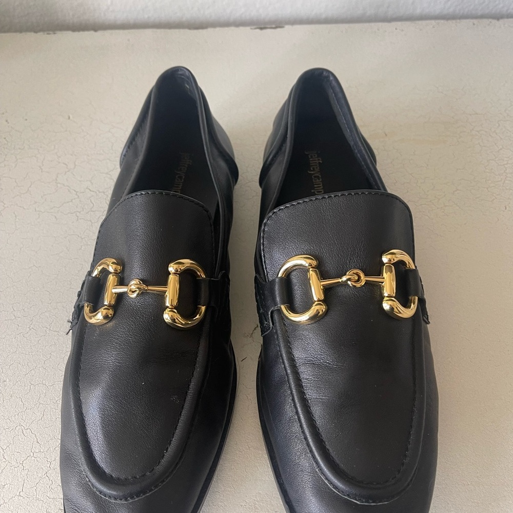 Jeffrey Campbell Black Loafers with Gold Horsebit Hardware